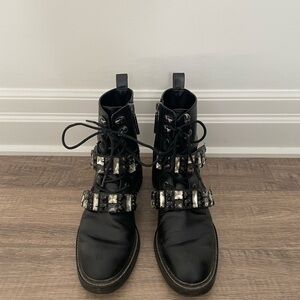 Zara Black Studded Leather Women's Boots Size 37